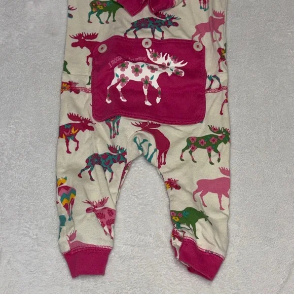 Little Blue House Pink and Green Moose Print Kids Footie - Picture 9 of 10